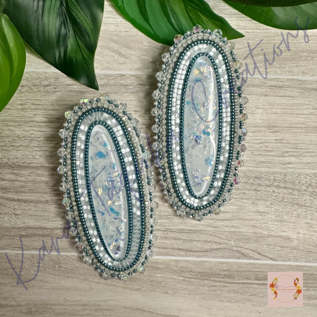 White Oval Earrings
