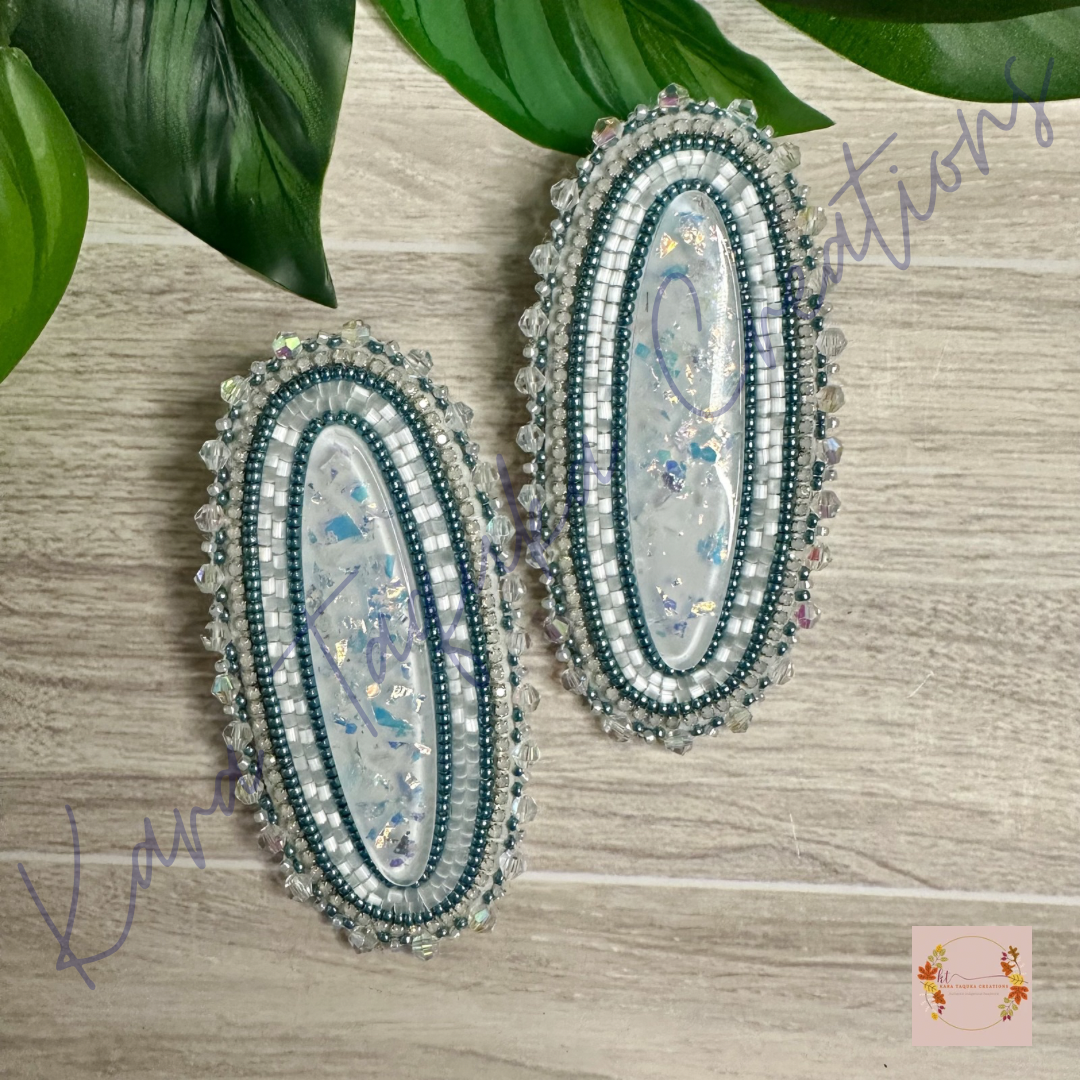 White Oval Earrings